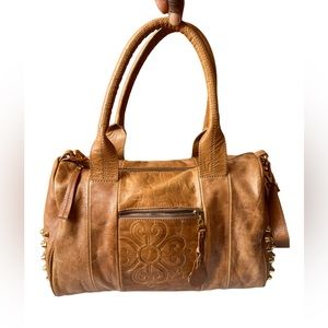 VELEZ Columbia Pebbled Leather Cognac Studded Brown Bag